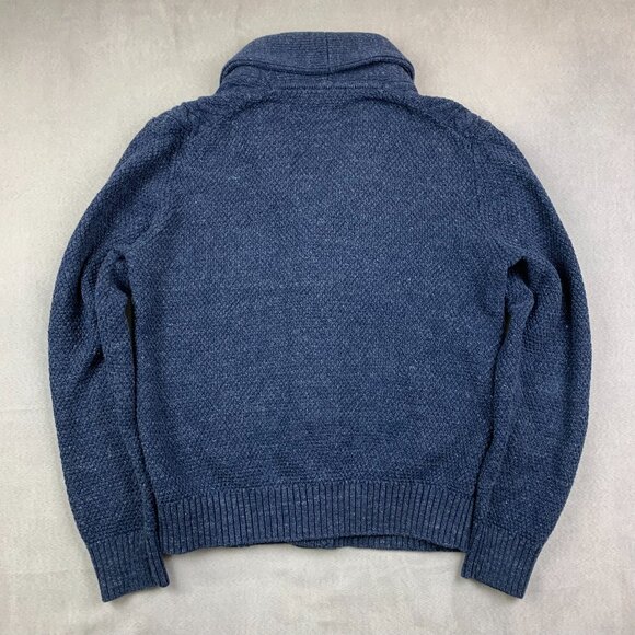 Gap Mens Sweater Large Blue Cable Knit Cardigan Shawl Collar Fisherman Chunky - Picture 6 of 6
